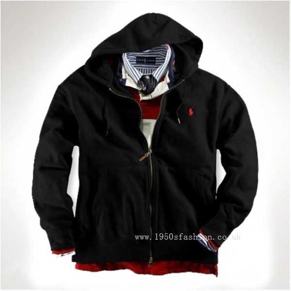 Polo Ralph Lauren Weathered Black Beacon Full Zip(Bargain ,Hip-Hop ,In stock ,cuff)